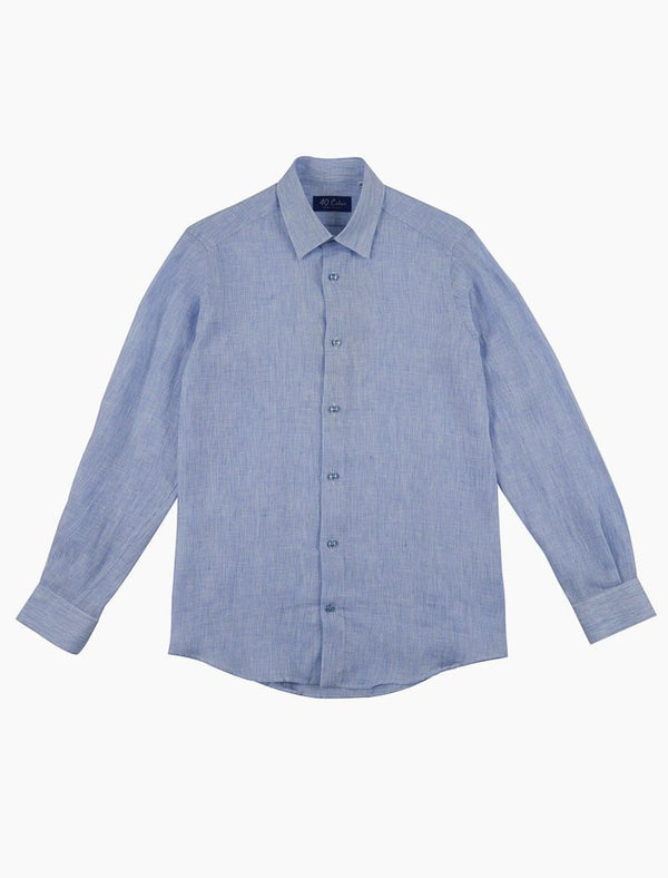 Men's Blue & White Striped 100% Linen Shirts | 40 Colori