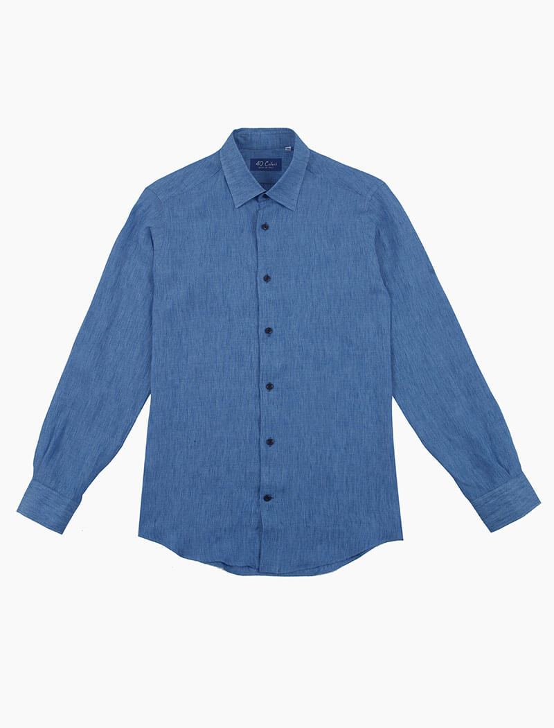 Linen Shirt Long Sleeve - Blue/White Stripe