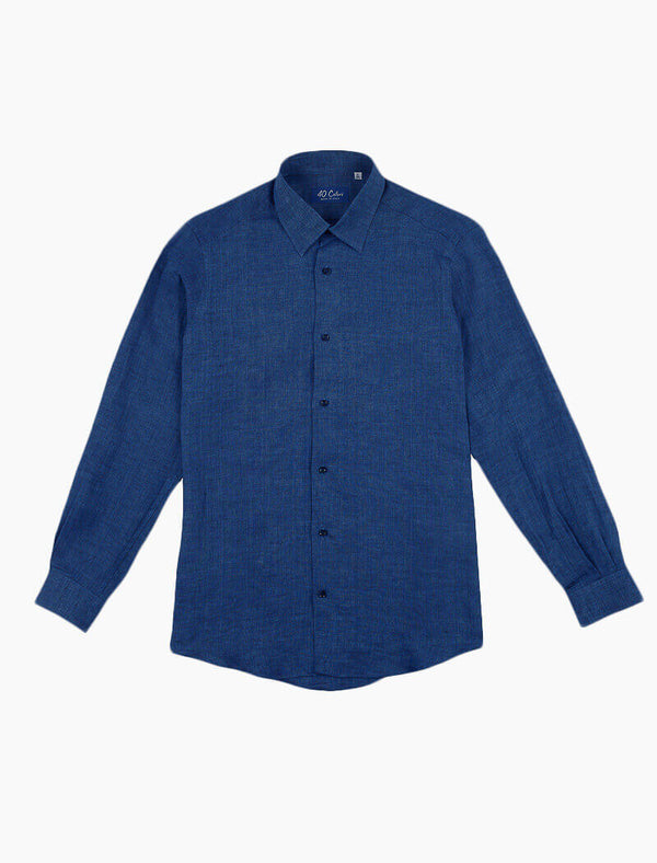 Men's Dark Blue 100% Linen Shirt | 40 Colori