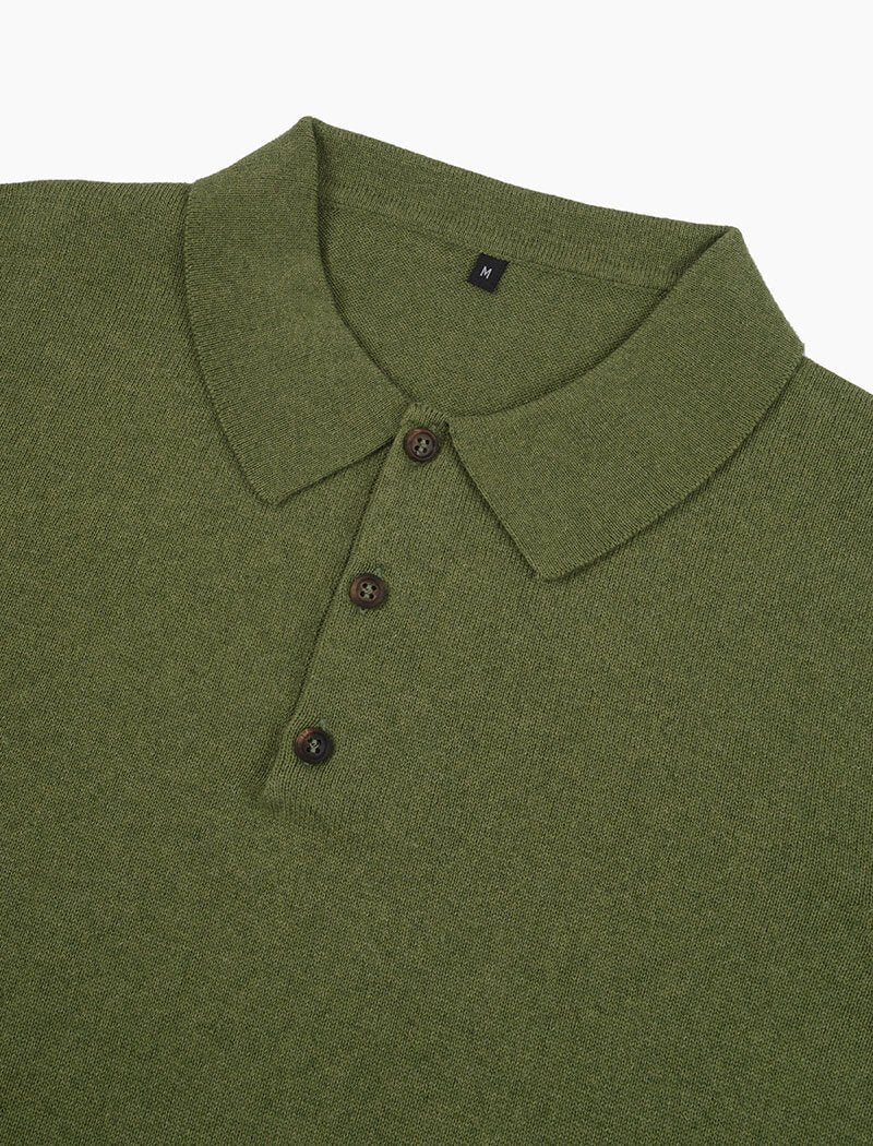 Men's Light Green Cotton, Cashmere & Silk Short Sleeve Knit Polos | 40 ...