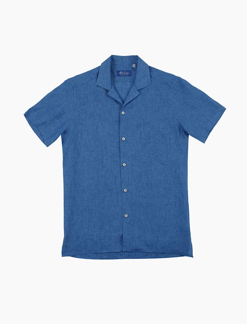 Lucky Brand Men's Short Sleeve Linen Button Up Shirt, Blue Depths