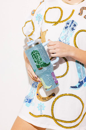 BLUE COWBOY BOOT TUMBLER - Cosmic Hippie LLC