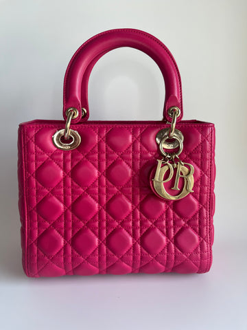 Lady Dior pink medium handbag leather