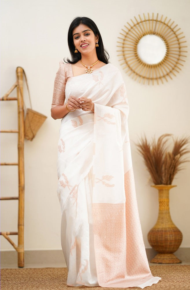 Epiphany White Soft Silk Saree With Breathtaking Blouse Piece