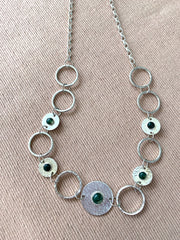 Necklace With Circle Discs & Moss Agate Gemstones
