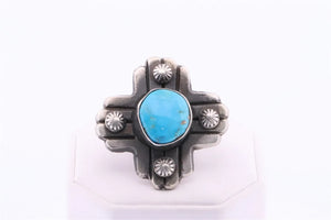 Chimney Butte Four Directions Navajo Sterling Silver Turquoise Ring - Cast No Stone