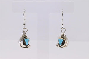 AL Maker's Mark Navajo Handmade Sterling Silver Turquoise Dangling Earrings - Cast No Stone