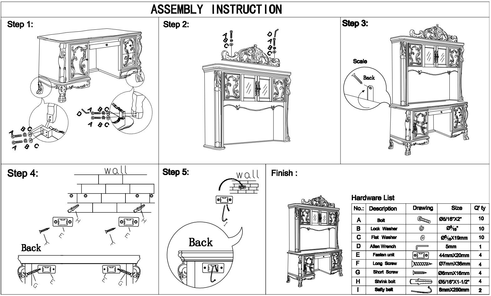 Dresden Desk with Hutch Assembly Instructions