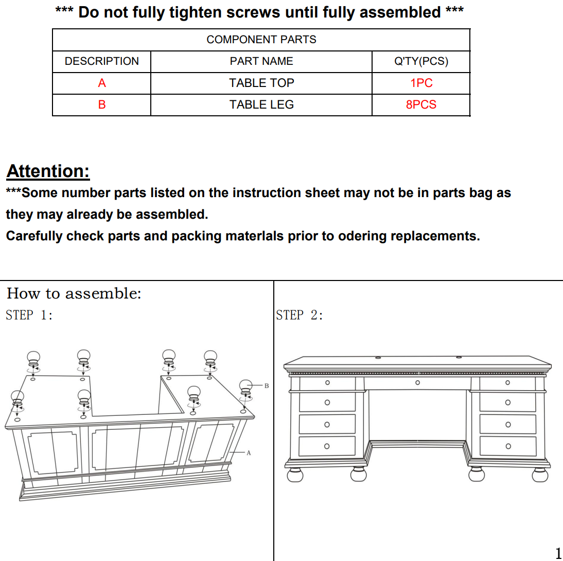 Gustave Executive Desk Assembly Instructions
