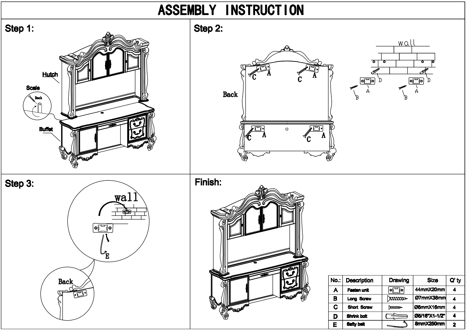 Versailles Computer Desk with Hutch Assembly Instructions