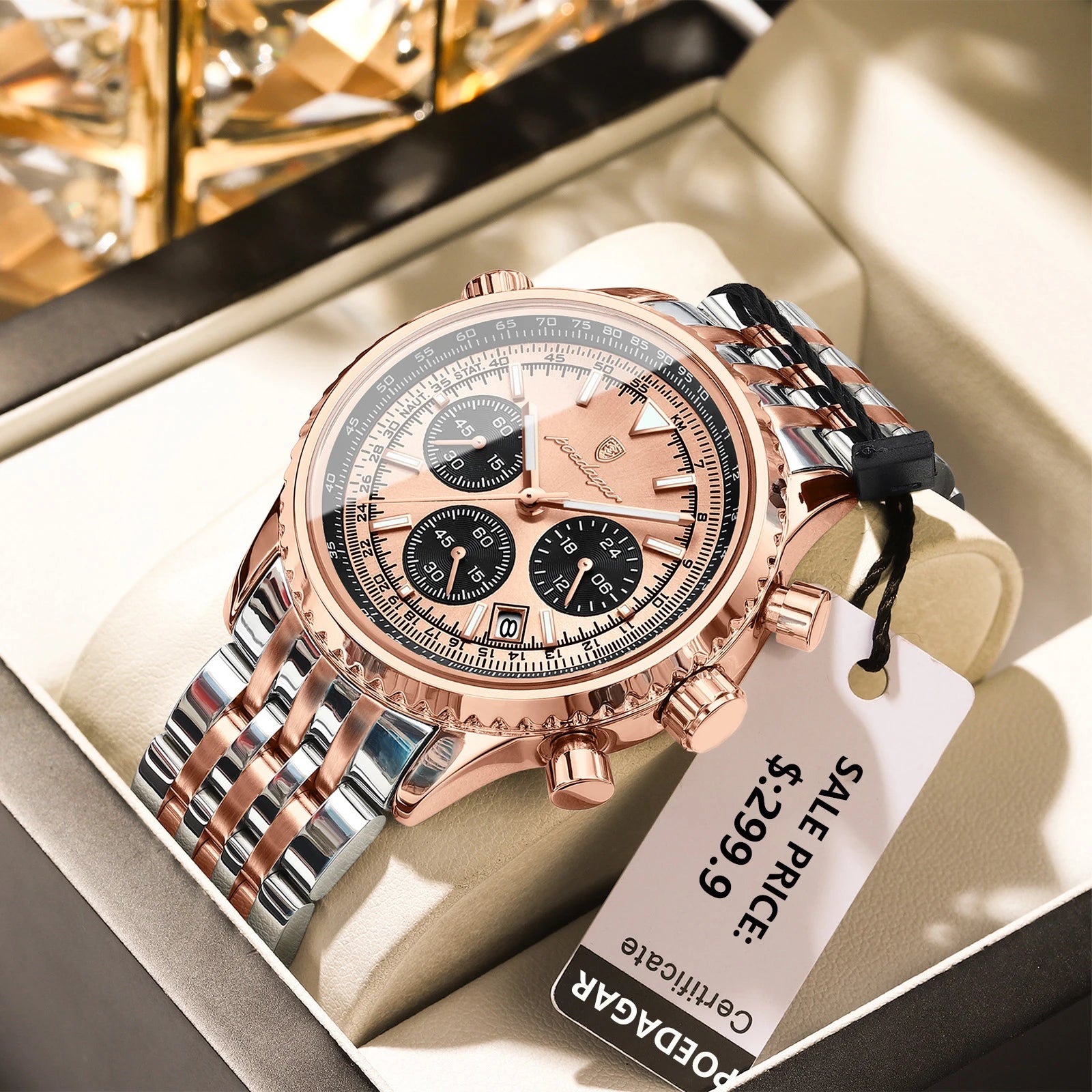 Mens Military Watch Waterproof Luminous Chronograph Stainless Steel Wristwatch