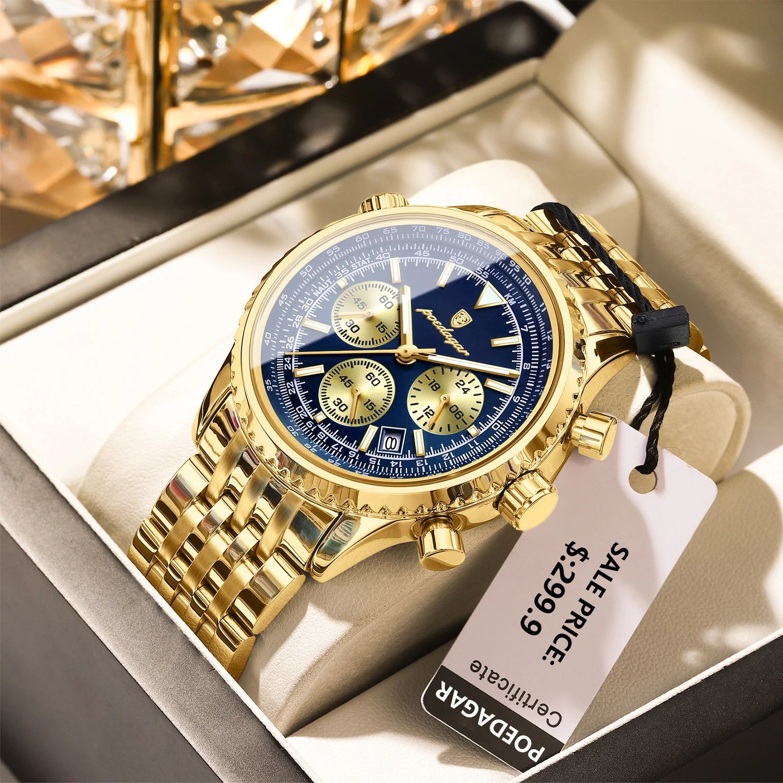 Mens Military Watch Waterproof Luminous Chronograph Stainless Steel Wristwatch