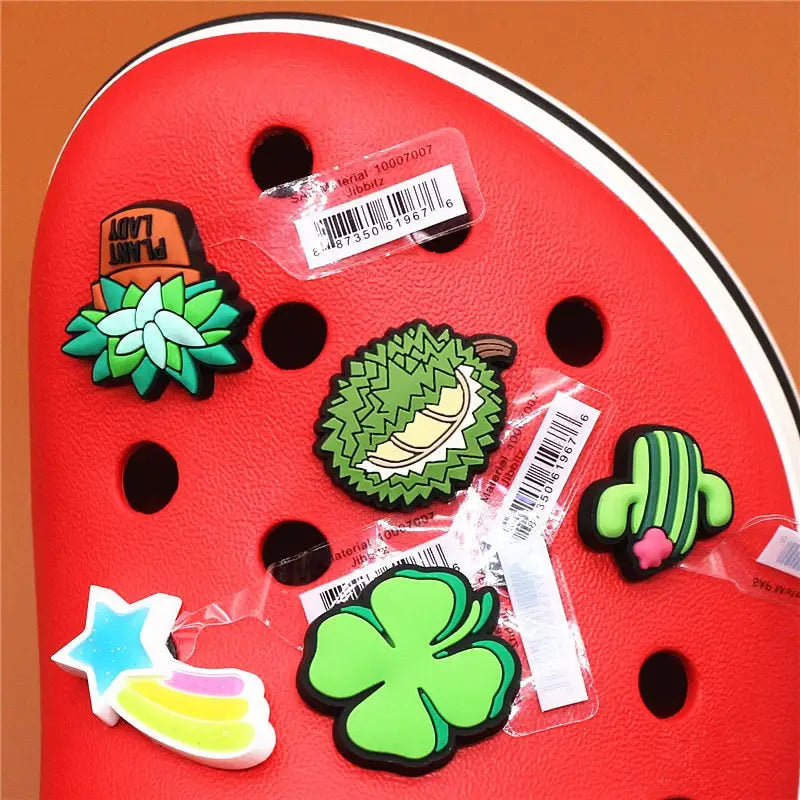 Dropshipping Fruit Plant Shoe Charms PVC Clover Rose Durian Deaigner Shoes  Sandals Accessories for Croc JIBZ Kids Party Gifts