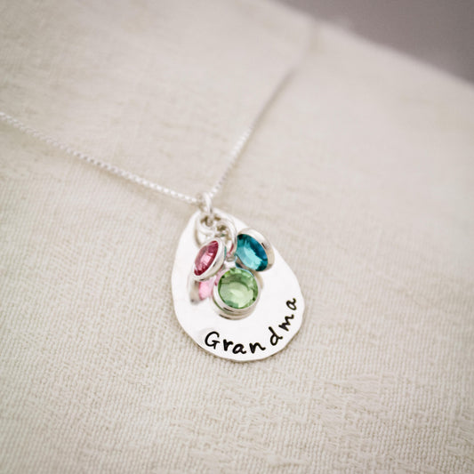 Grandmother Necklace With Birthstones Personalize With Grandchildren Hand  Stamped Jewelry 14K Gold Filled - Etsy
