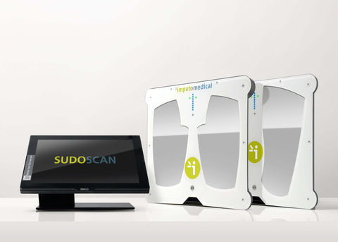 Sudoscan machine with hand and foot plates.