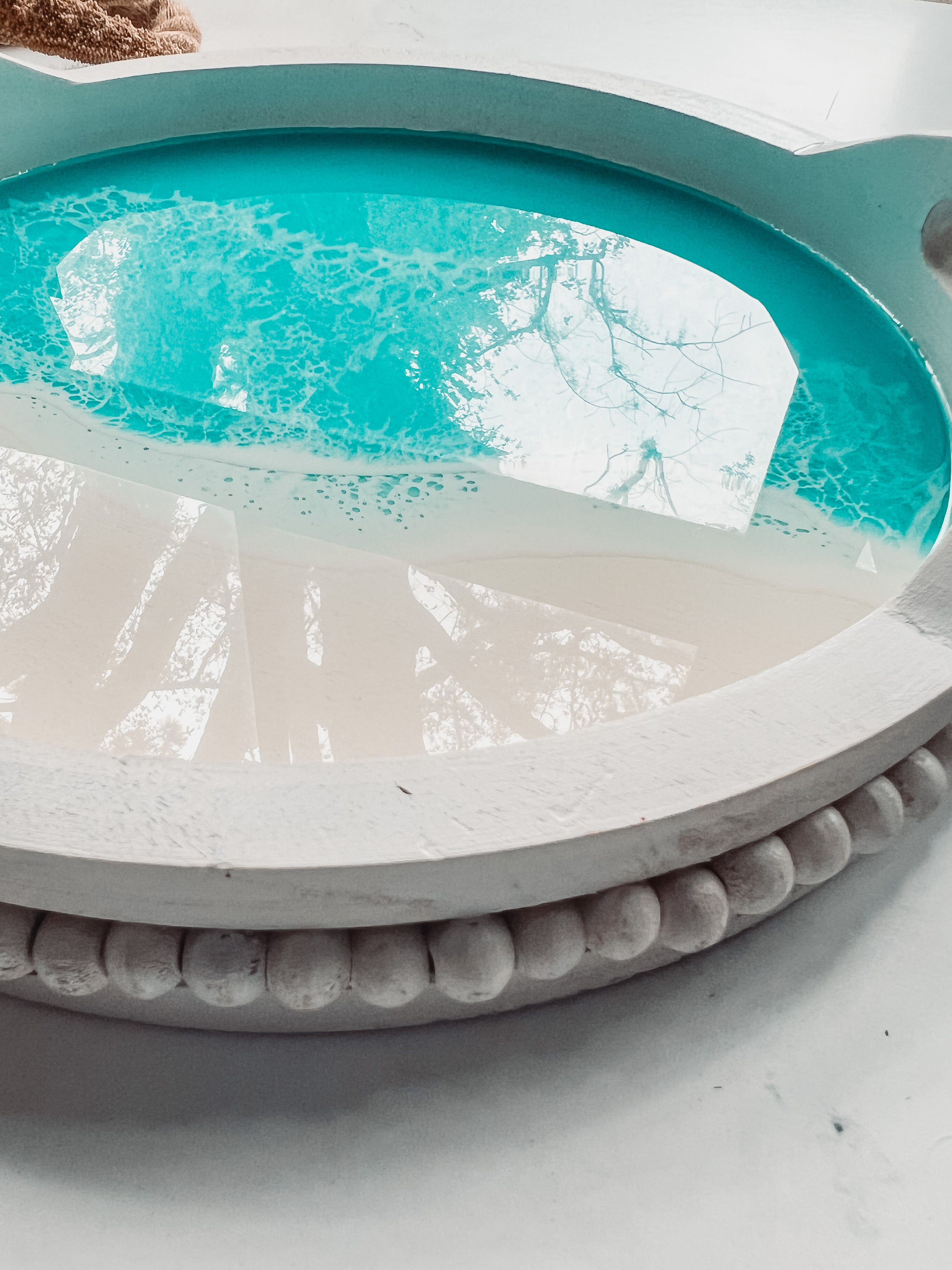 White Wood Beaded Gulf Coast Tray