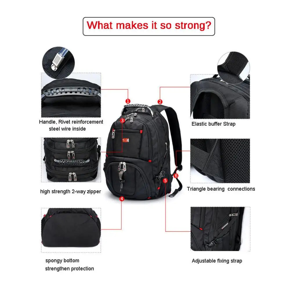 New Swiss-Multifunctional Bags Durable 17 Inch Laptop Backpack, Travel Bag,College Bookbag,Usb Charging Port,Water Resistant - Image 6