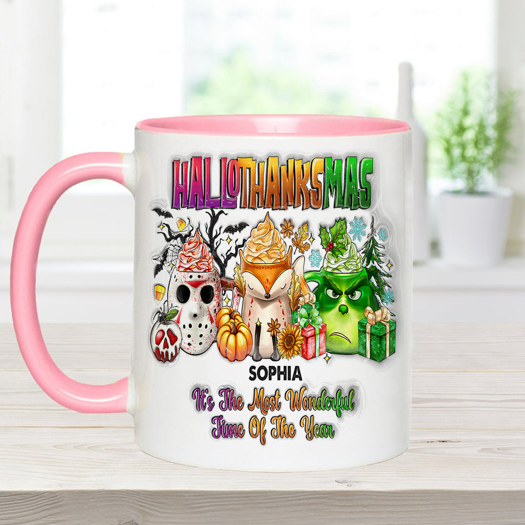 Happy Hallothanksmas - Personalized Stole Christmas Accent Mug