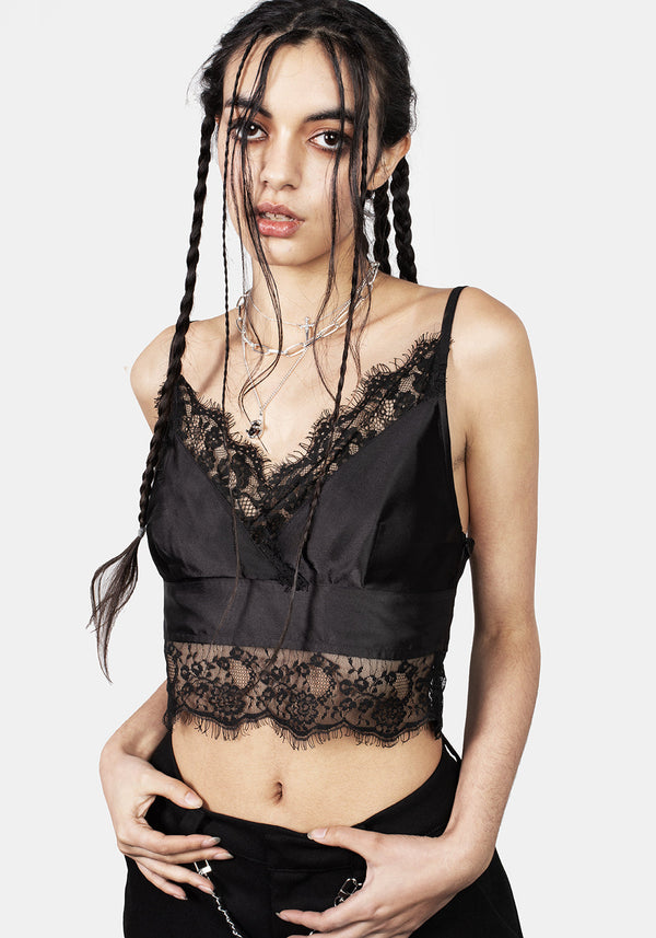 Conjure Satin Lace Trim Button Up Cami Top  Womens Disturbia Tops «  Euromarketing Udes