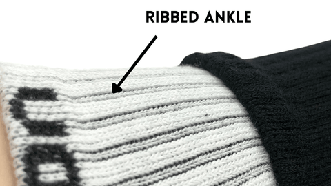 close up of ribbed ankle from crew grip socks
