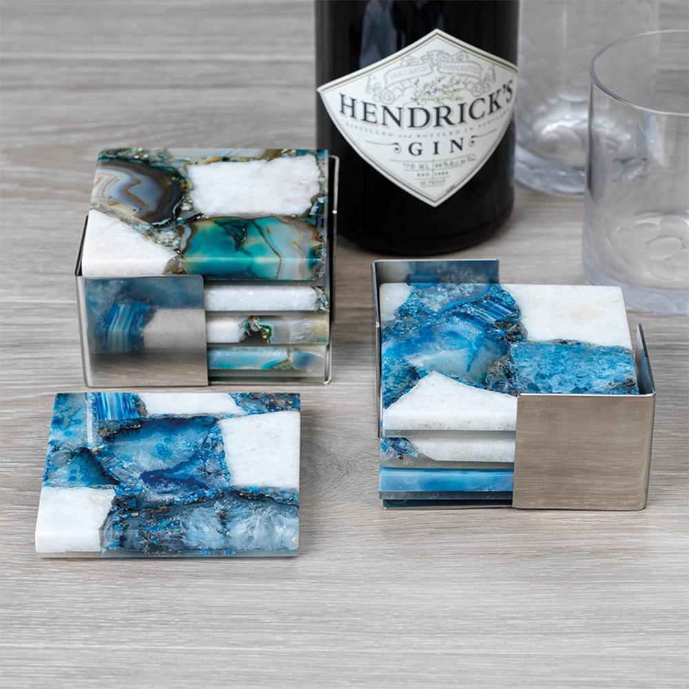 Green Crete Agate Coaster & Tray Set