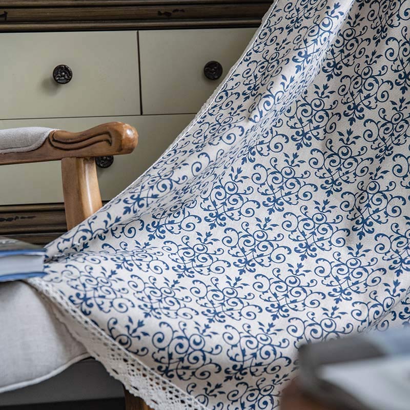 Boho Blue Pattern Semi-Blackout Curtain