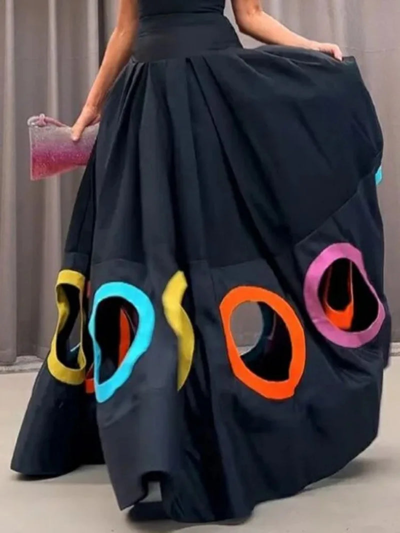 Colorful Printed Hollow Pleated A-Line Maxi Dress for Summer - Image 5