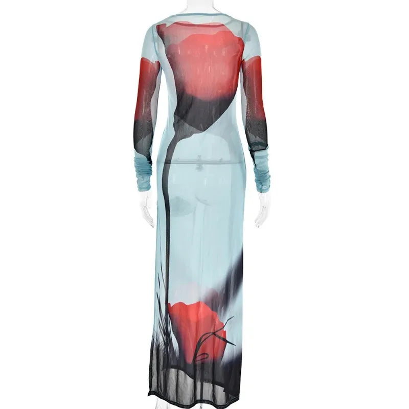 See-Through Mesh Print Summer Dress for Women - Image 7