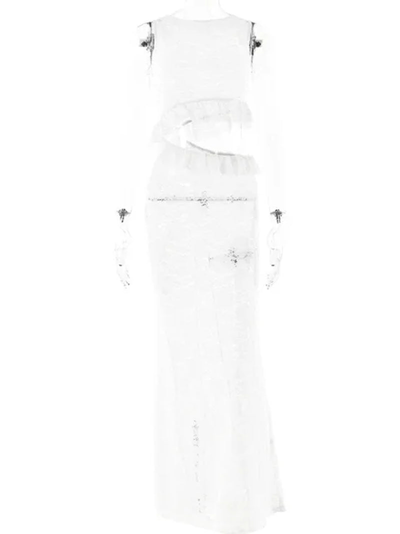 Chic Sleeveless Cut-Out Lace Bodycon Dress for Parties - Image 5