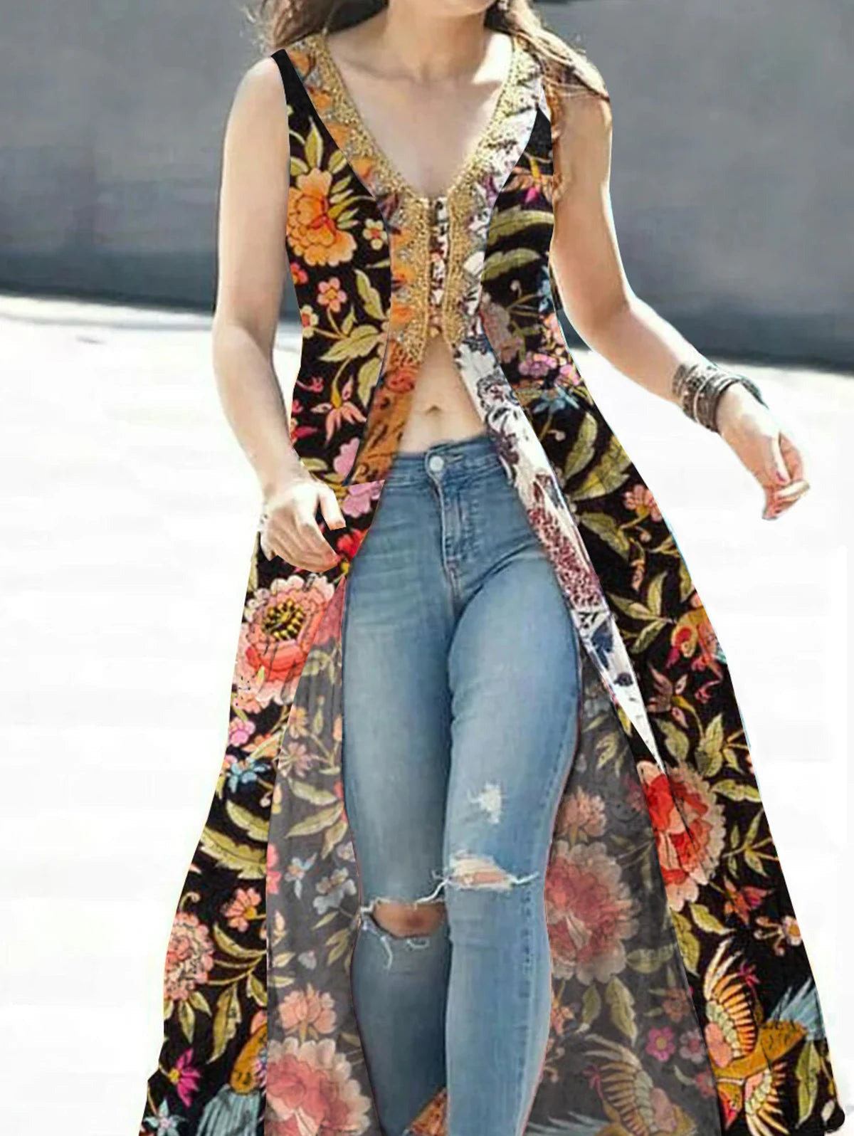 Floral High Split Maxi Dress for Women - Image 4