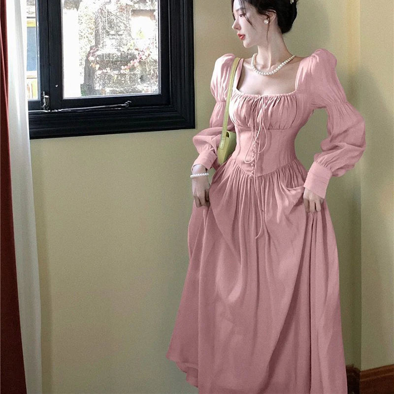 Elegant Midi Dress with Lantern Lace-Up Sleeves for Spring - Image 7