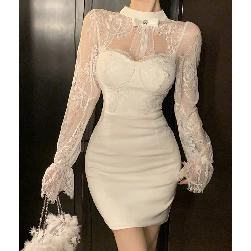 Chic Hollow Out Lace Mini Dress for Women - Image 3