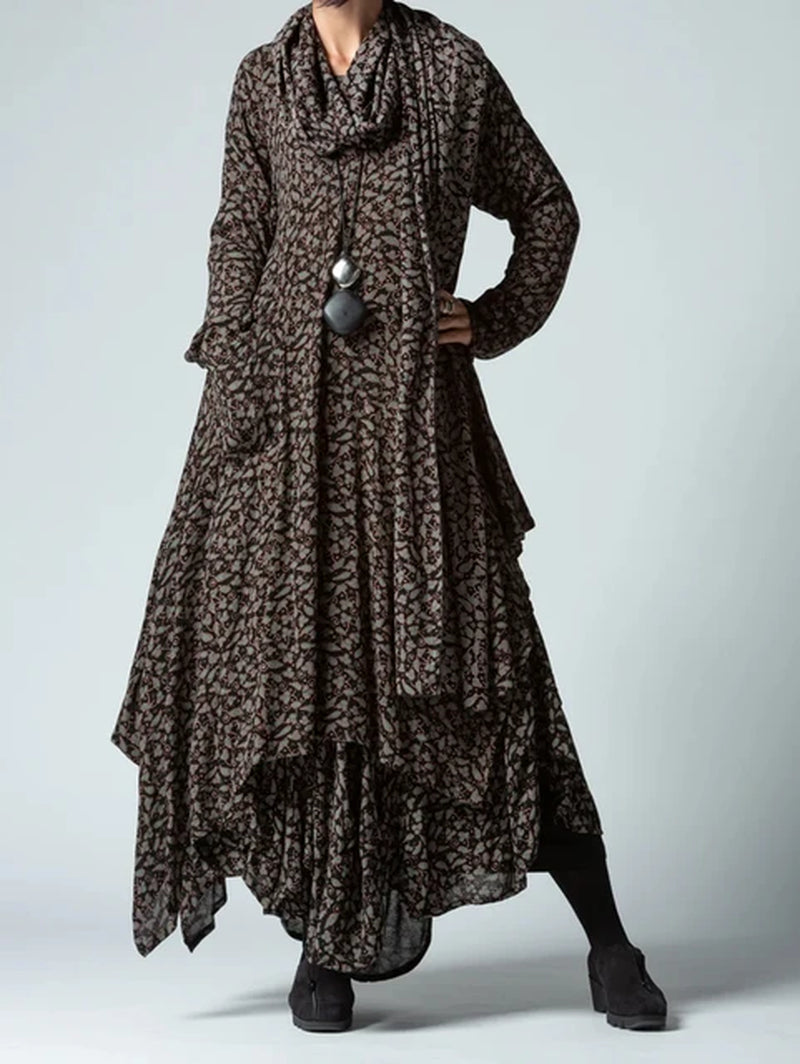 Plus Size Autumn Maxi Dress with Cowl Neck and Pockets - Image 7