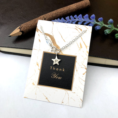 sterling silver initial star bracelet with thank you card 