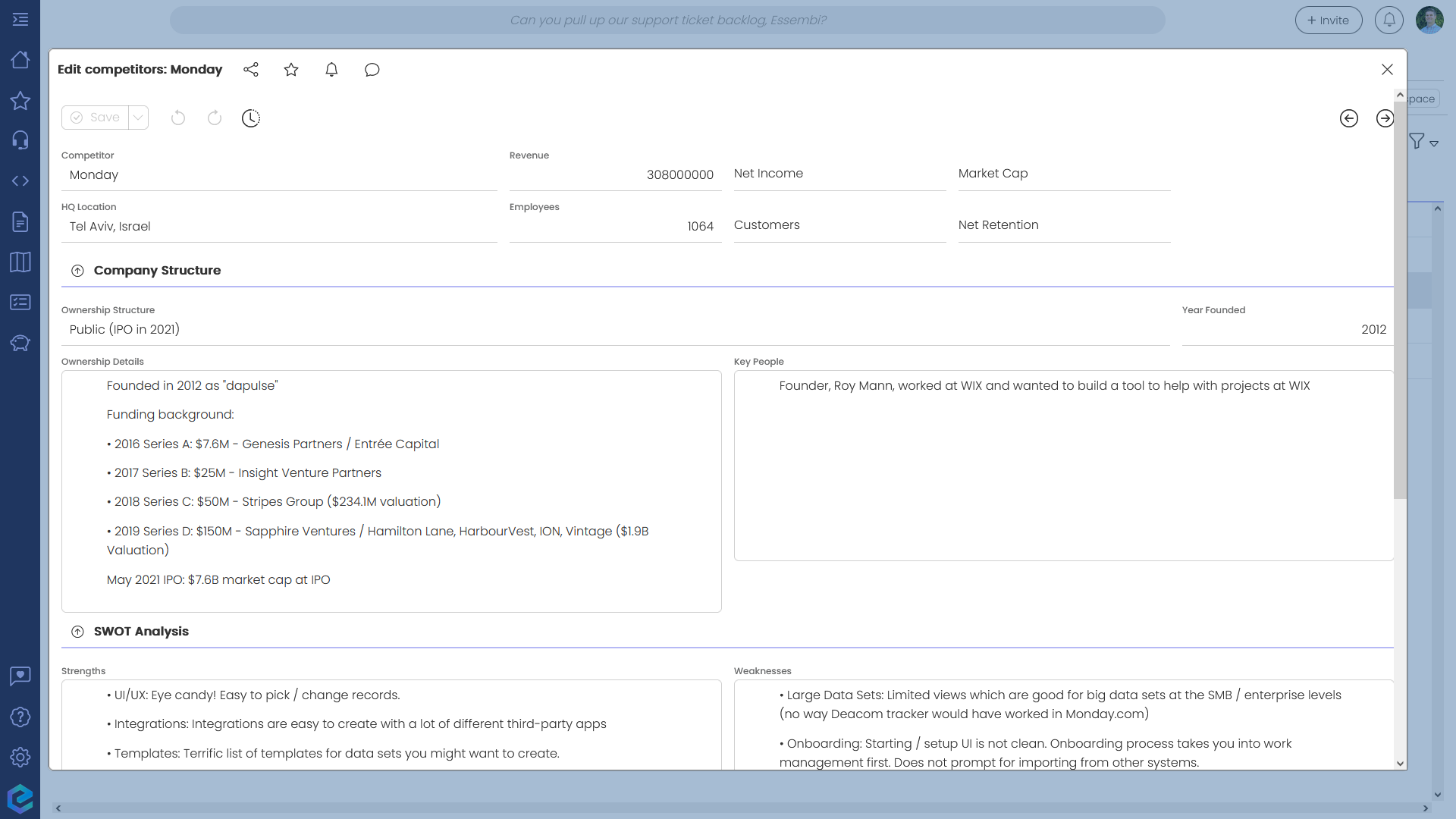 A competitor analysis in Essembi