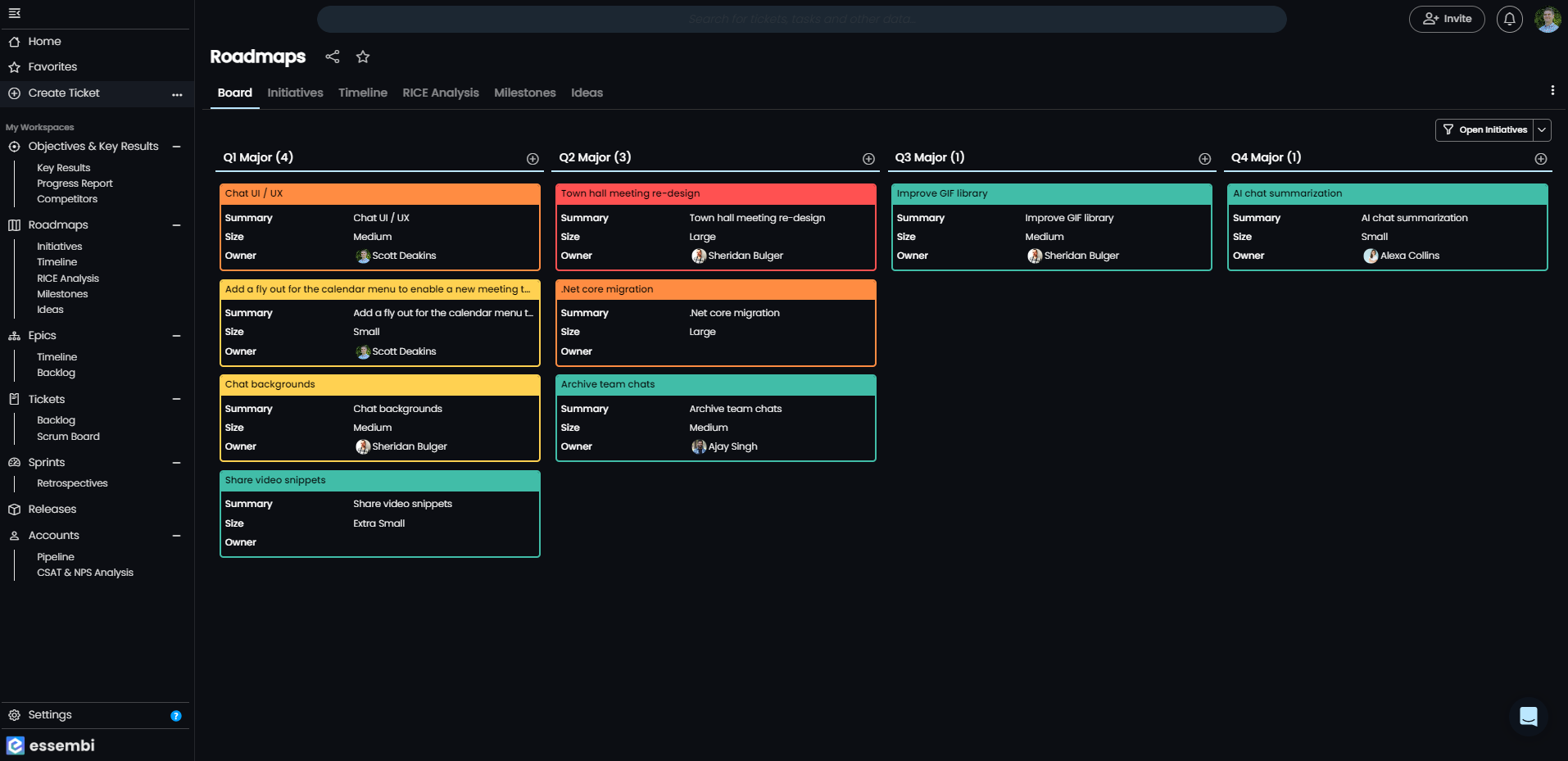 Track real time development progress against your roadmap with Essembi