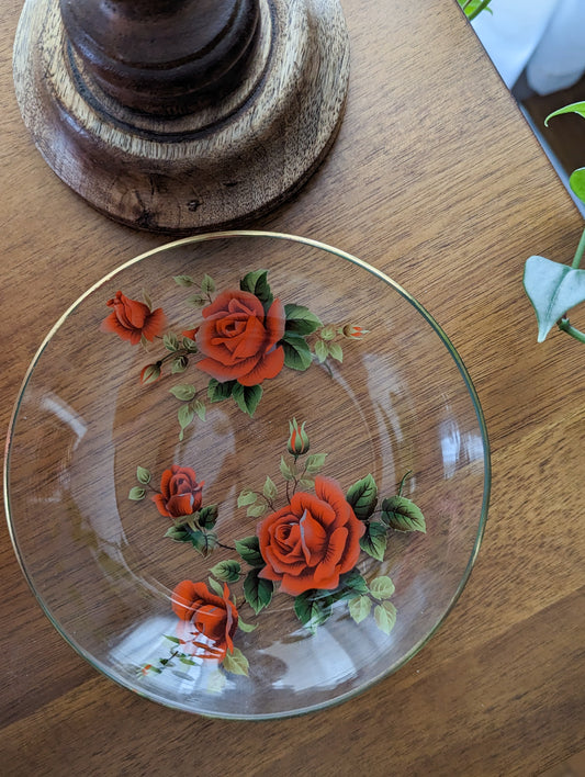 Trinket Dish | Handmade | Clear w/ Orange & Yellow Flowers