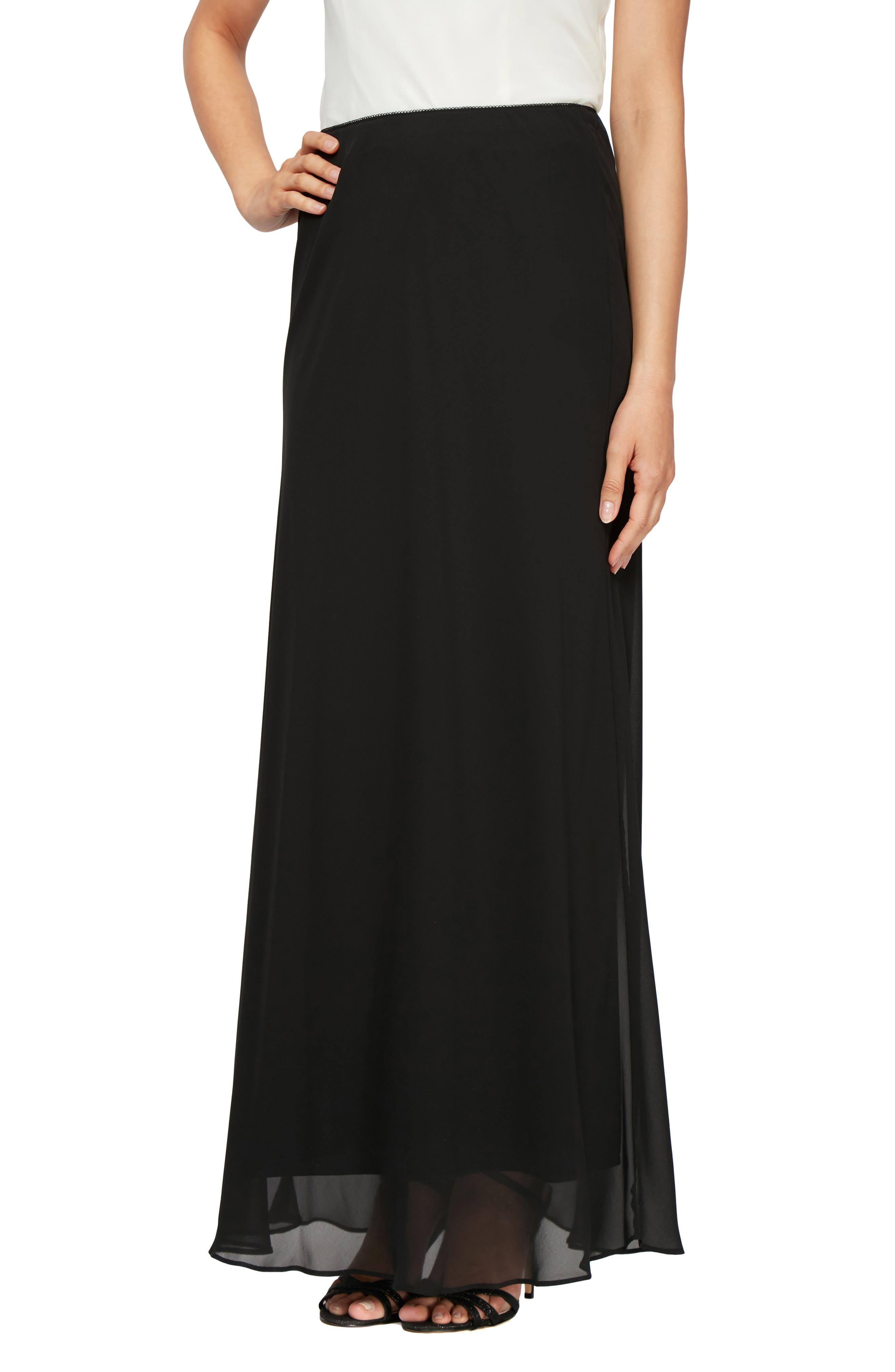 Alex Evenings Black Long A-Line Chiffon Skirt JHV7_M2KRU94