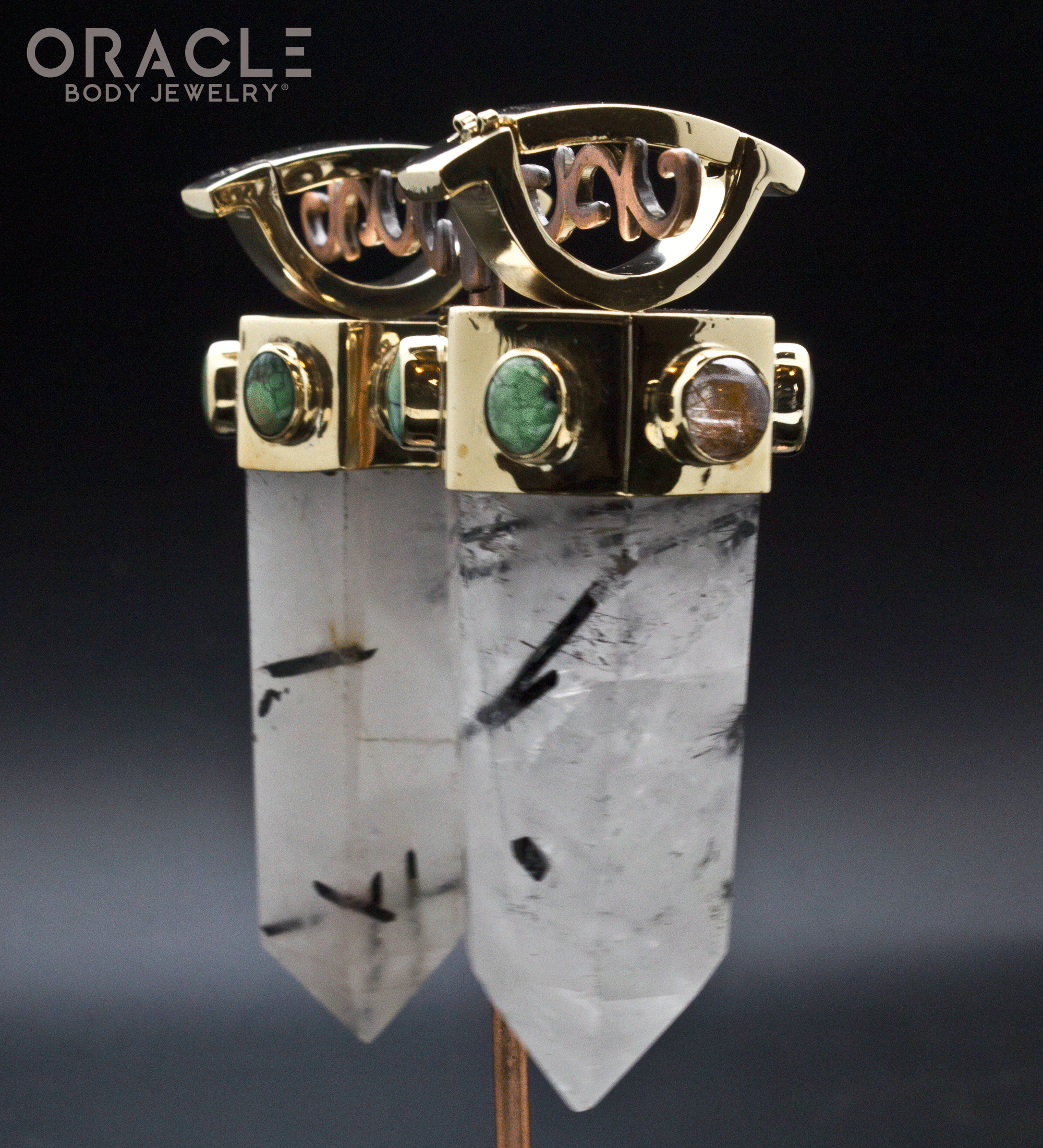 Zuul Weights with Tourmalated Quartz and Natural Turquoise and Red Rutilated Quartz Accents