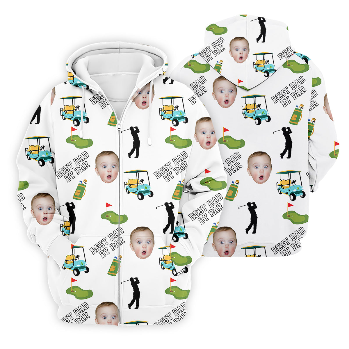 Best Papa By Par Custom Face Kids Photo Funny Polo Golf Shirt, Dad Golf Shirt For Father's Day - Image 9