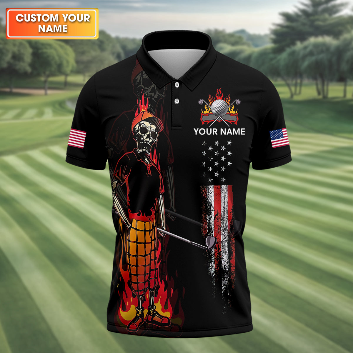 Custom Skull Golf Polo Shirt, Mens Golf Gift, Funny Golf Shirt - Image 3