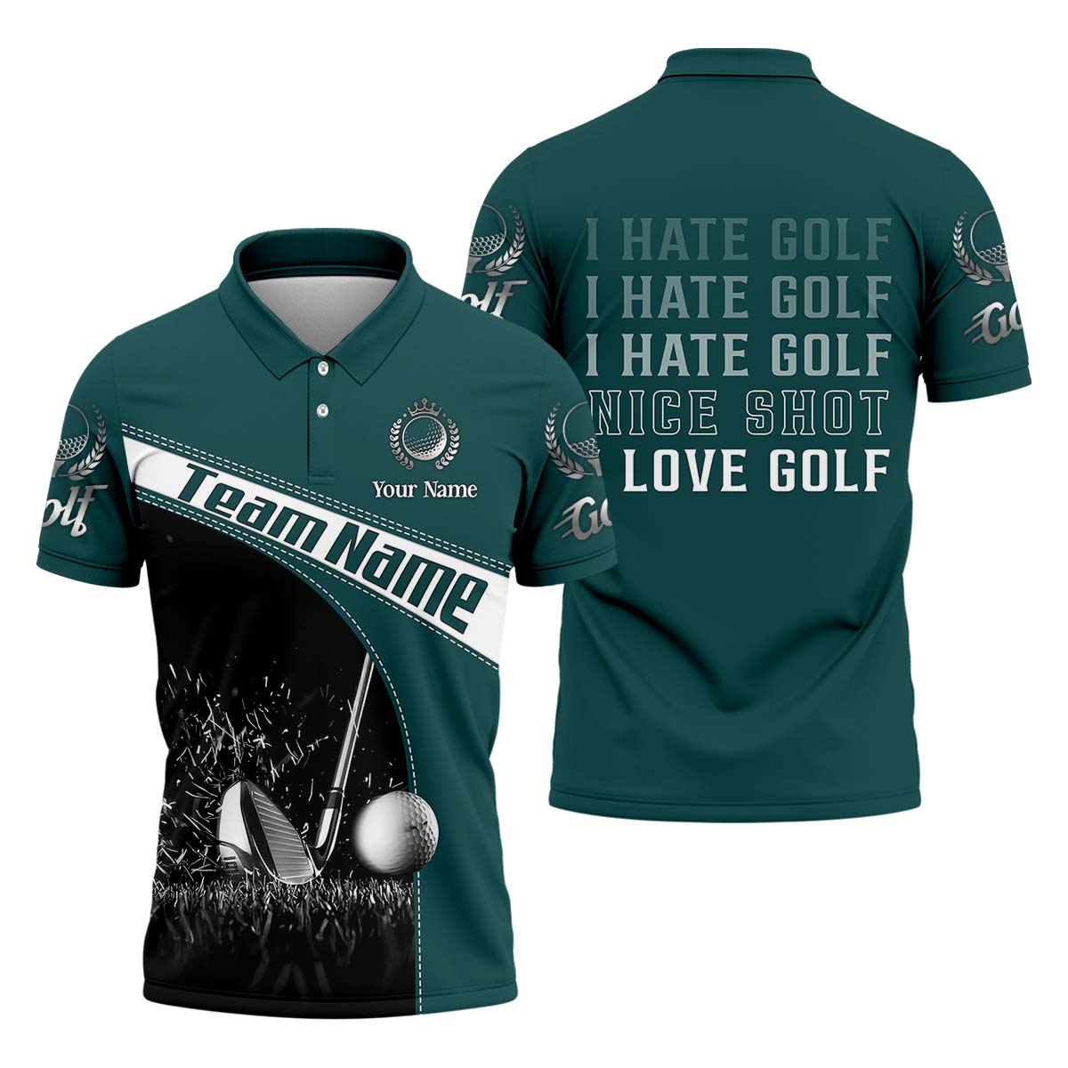 Love-Hate Custom Golf Polo Shirt, Golfing Apparel, Mens Golf Gift, Gifts For Golf Lovers - Image 3