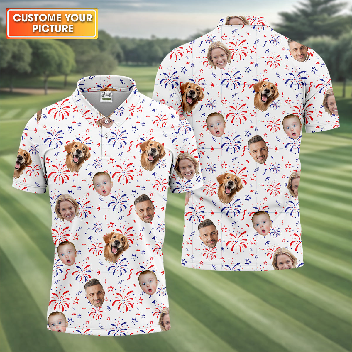 4th Of July Custom Face Shirts, Shirts With Faces On Them, Men's Golf Polo Shirt, USA Golf Shirt - Image 4