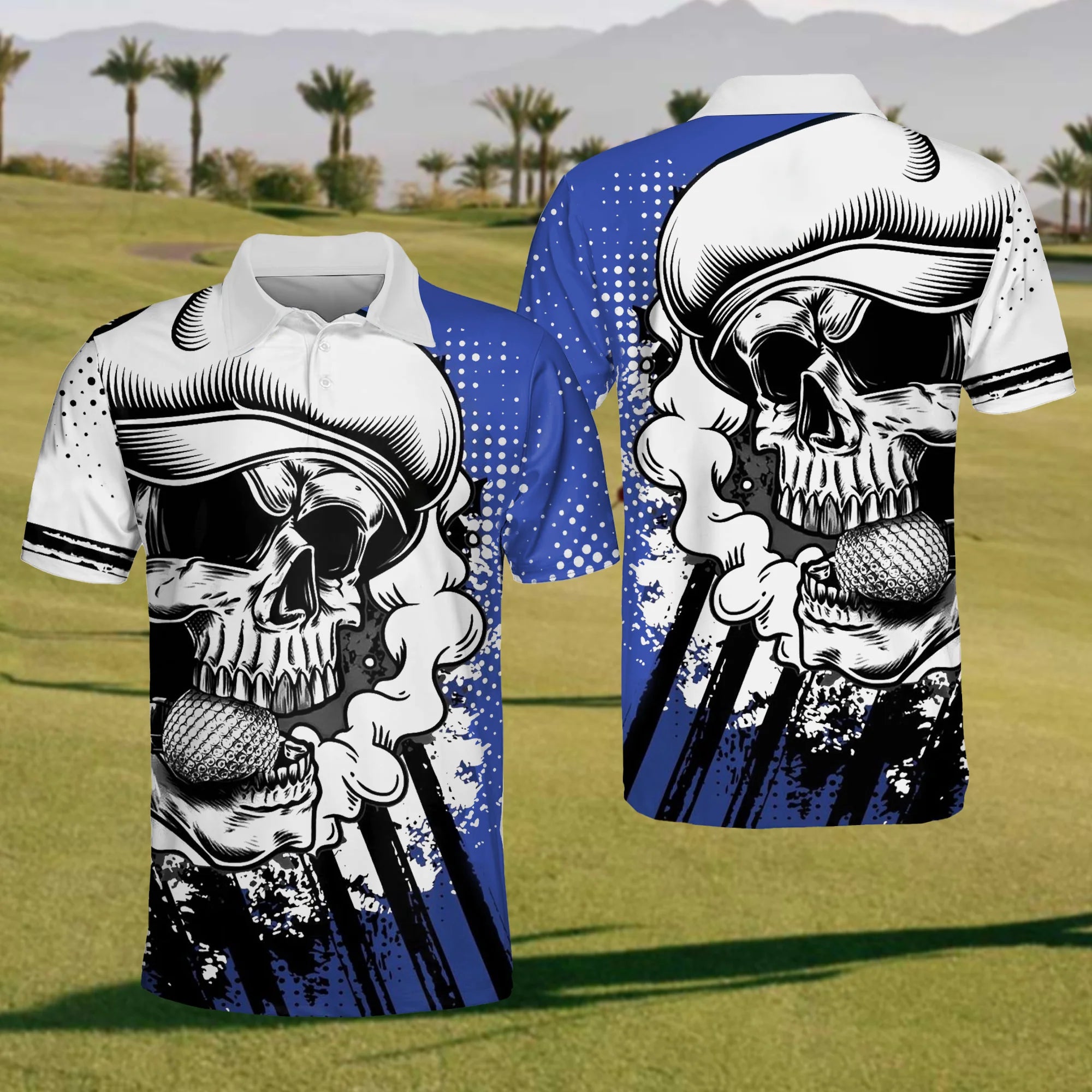Skull Warrior Mens Golf Polo Shirt, Mens Golf Gift, Golf Gifts For Golfers