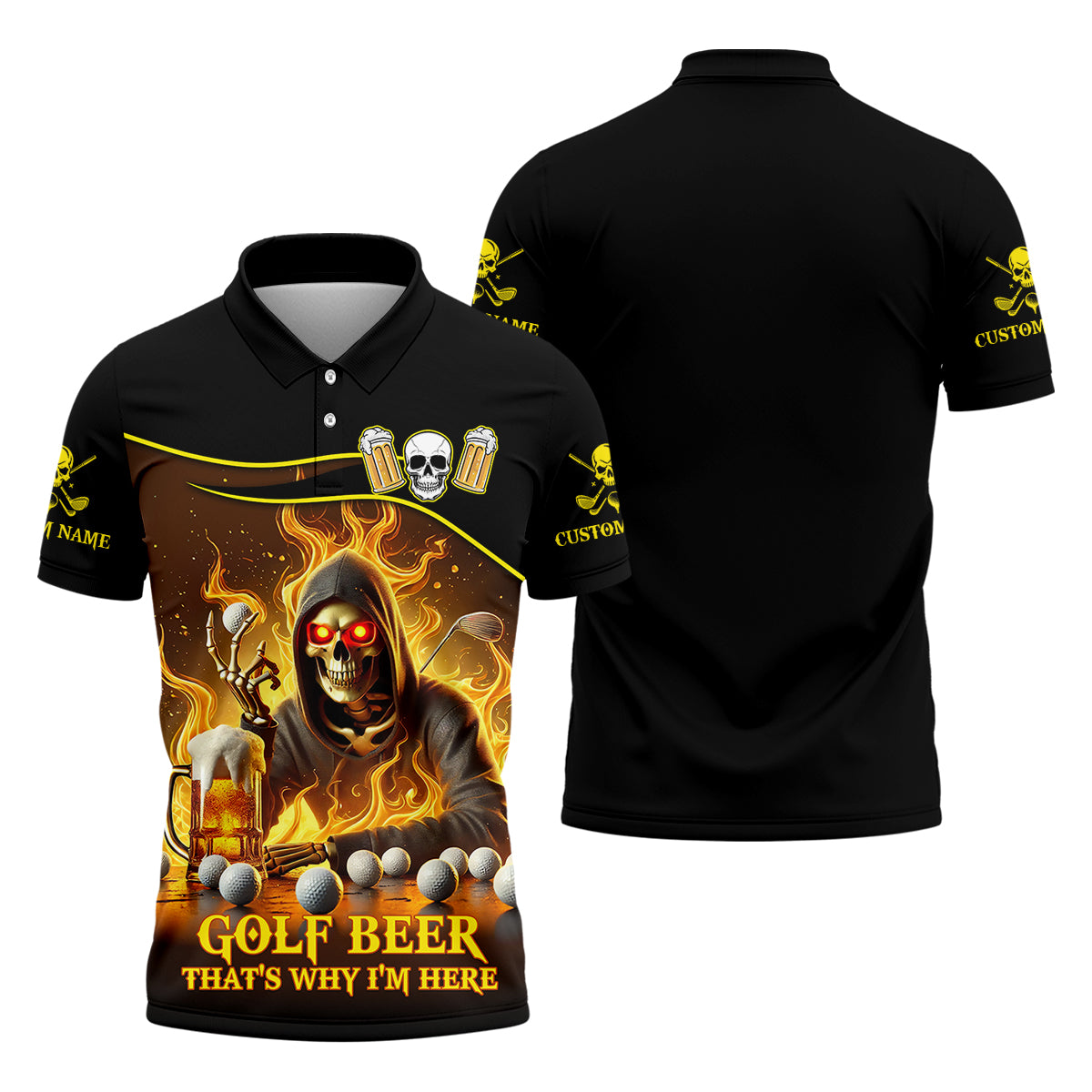 Golf Beer Custom Men's Golf Polo Shirt, Funny Skull Golf Shirt, Dad Golf Gift - Image 4