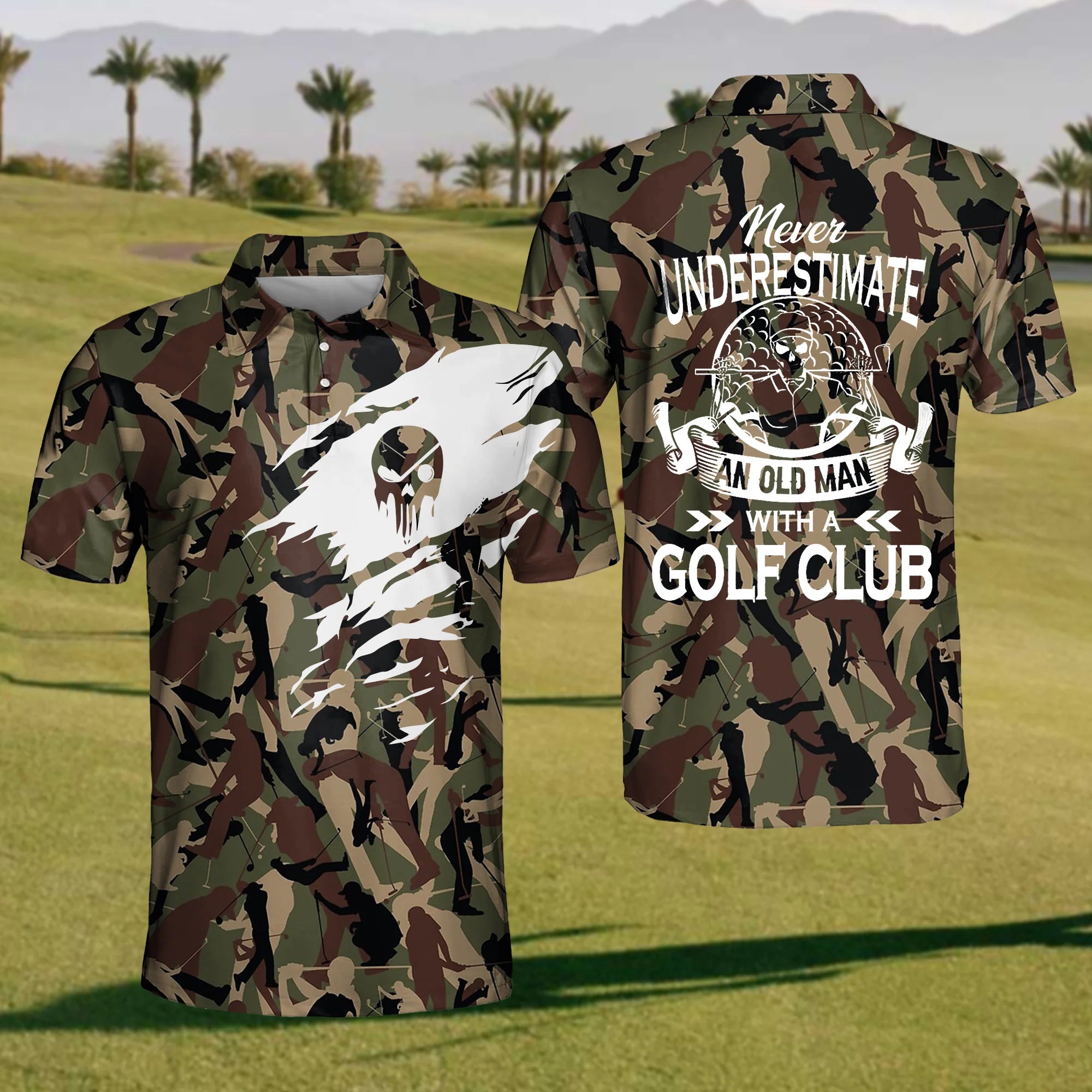 Skull Army Mens Golf Polo Shirt, Mens Golf Gift, Mens Golf Shirt