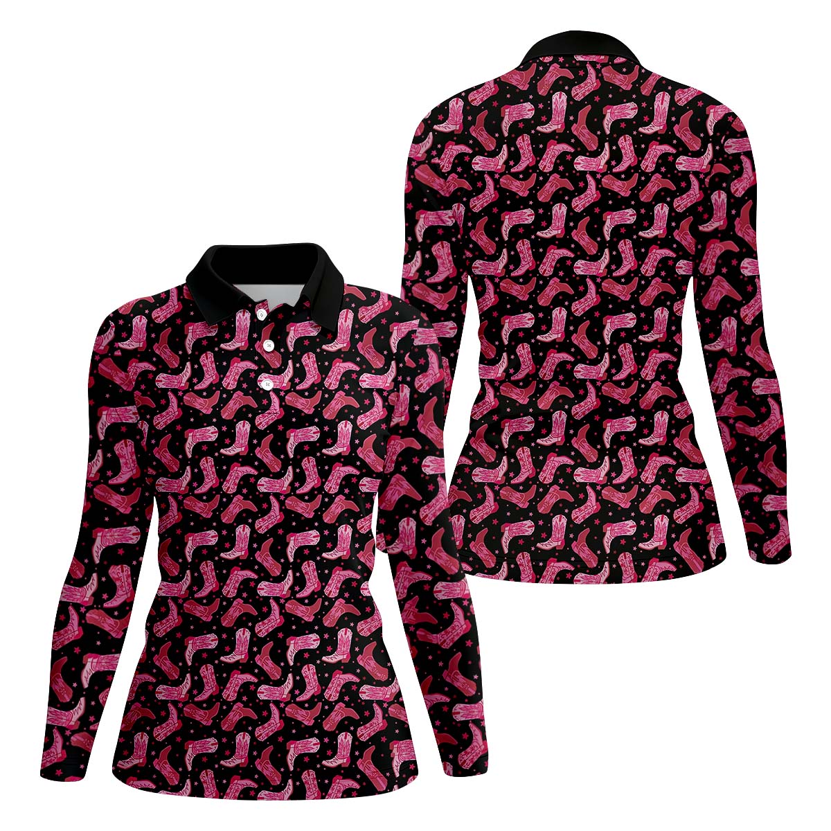 Pink Cowboy Boots Womens Golf Polo Shirt, Golfing Apparel, Womens Golf Gifts - Image 3