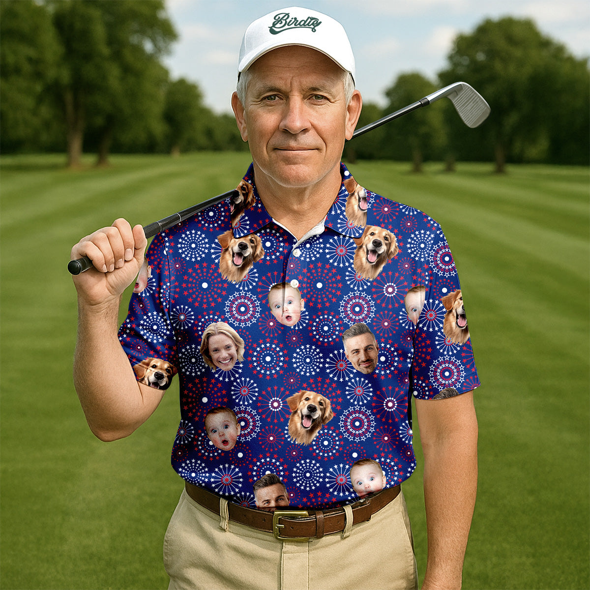 4th Of July Personalized Face Shirts, Men's Golf Polo Shirt, Patriotic Golf Polo Shirt, Gifts For The Golfing Dad - Image 3