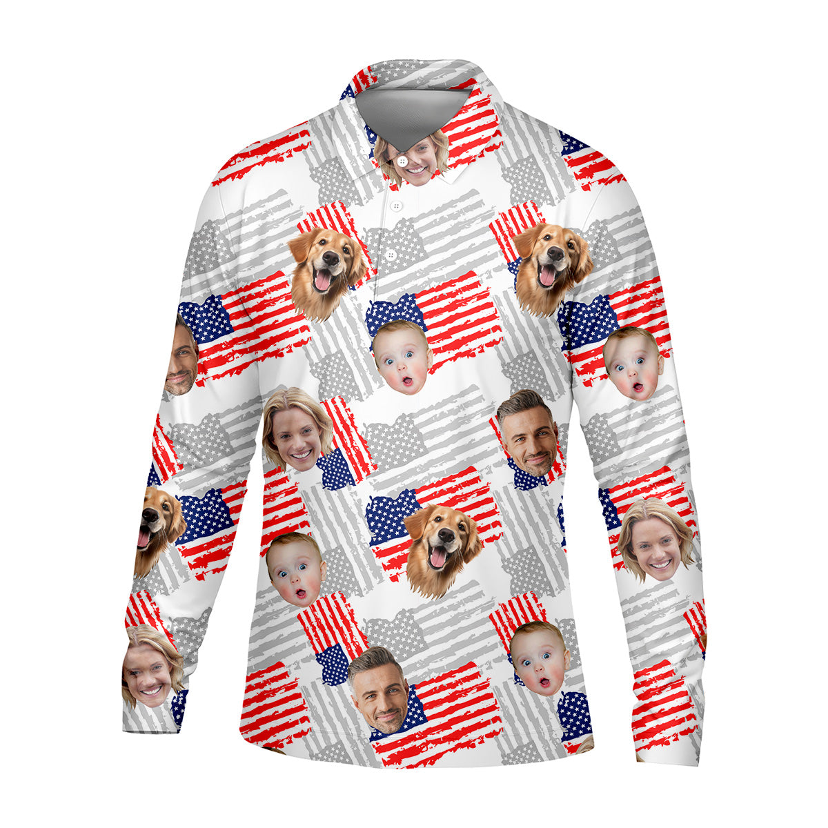Custom American Flag Shirts With Faces, Funny 4th Of July Shirt, USA Golf Shirt, Men's Golf Polo Shirt - Image 6