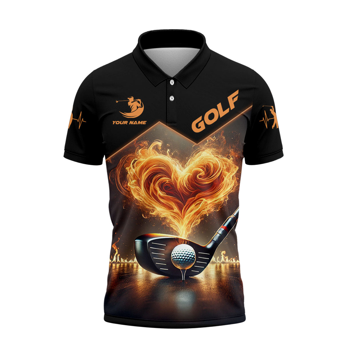 Flaming Heart Custom Men's Golf Polo Shirt, Golfing Apparel, Mens Golf Gift - Image 3